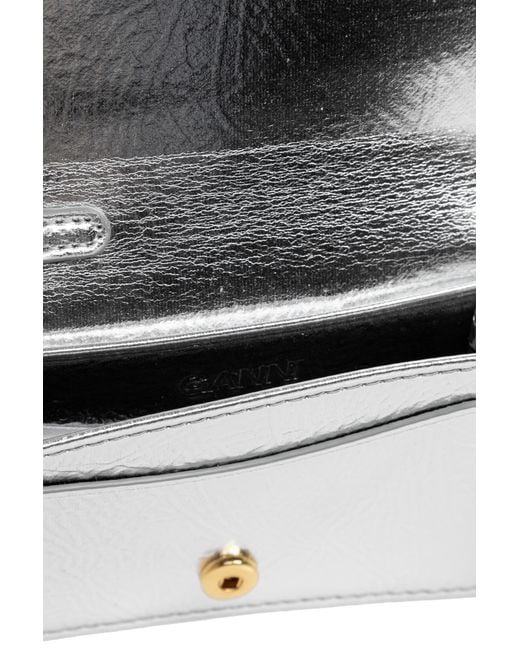Ganni Gray Logo Plaque Bou Flap Card Holder