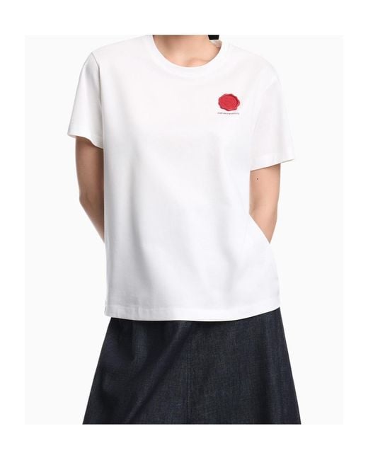 Emporio Armani White Mercerized Jersey T-Shirt Valentine's Day Capsule