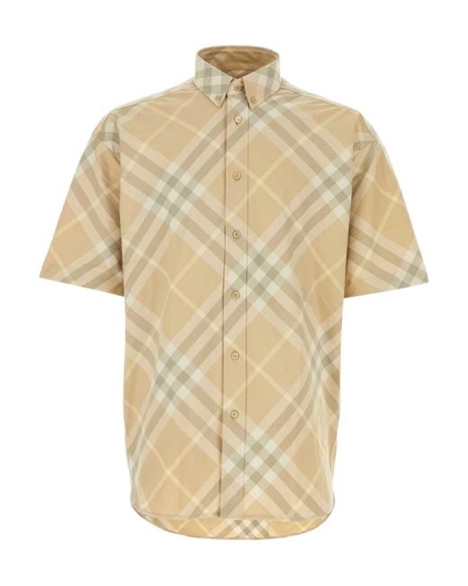 Burberry Natural Checkered Straight Hem Button-Down Shirt for men