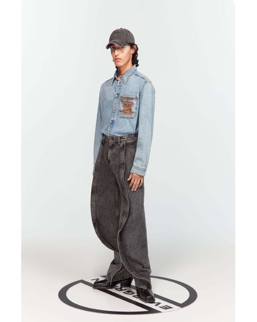 Y. Project Gray Draped Low-Rise Wide-Leg Jeans for men