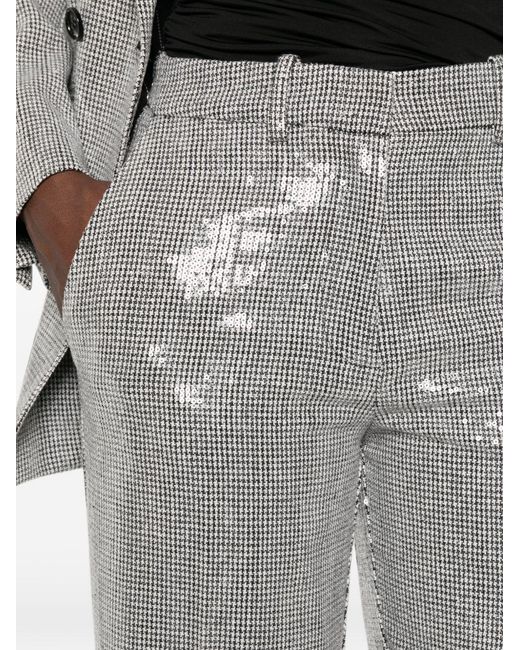 ERMANNO FIRENZE Gray Sequin-Embellished Houndstooth Trousers