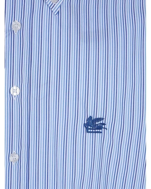 Etro Blue Logo-Embroidered Striped Shirt for men