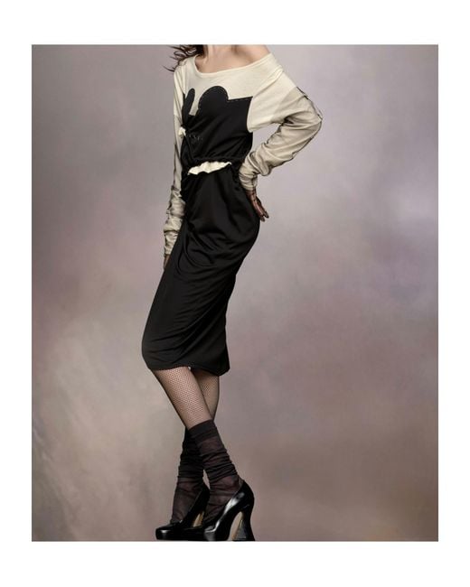 Maison Margiela Black Patchwork Long-Sleeved Dress