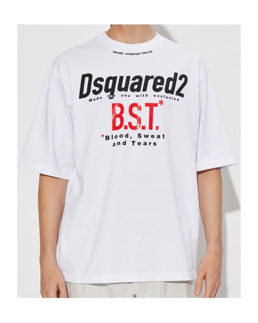 DSquared² White Logo Printed Crewneck T-Shirt for men