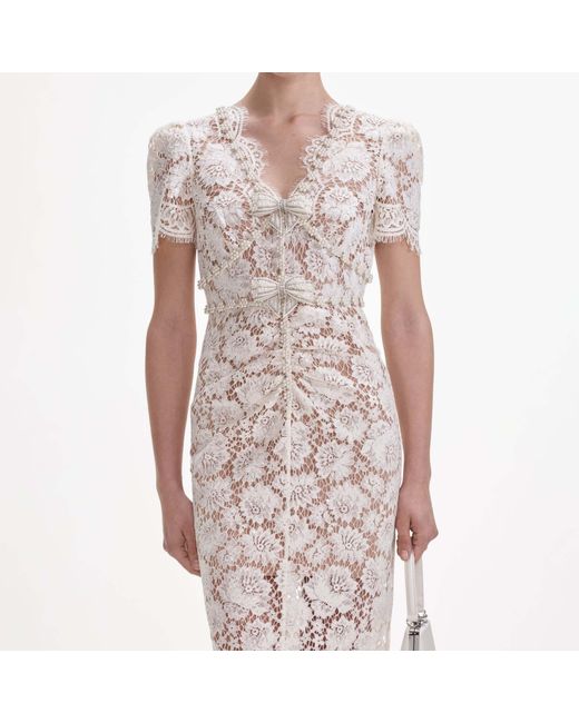 Self-Portrait Multicolor Fine Lace Embellished Midi Dress