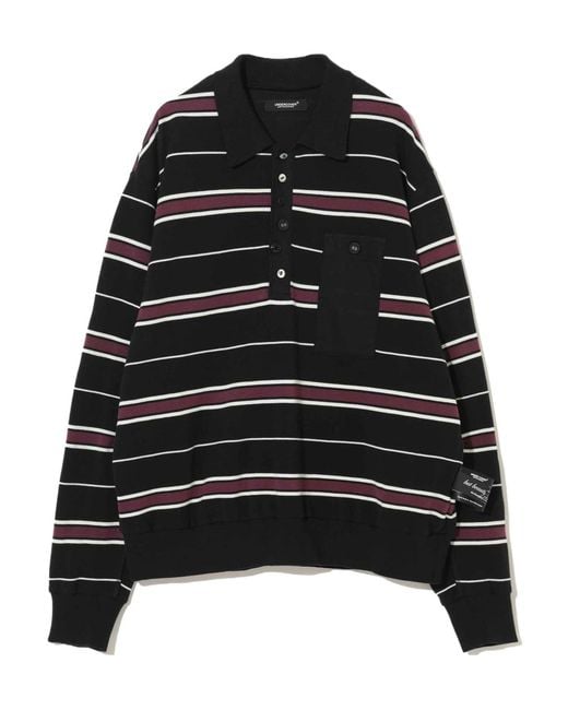 Undercover Black Striped Long Sleeve Polo Shirt for men