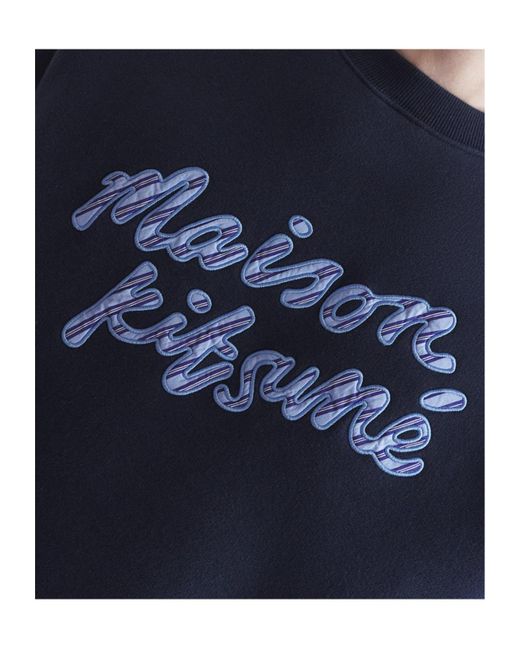 Maison Kitsuné Blue Maison Kitsuné Handwriting Striped Crewneck Sweatshirt for men