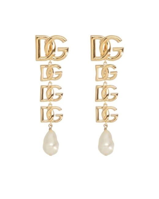 Dolce & Gabbana White Dg Logo Clip-On Earrings