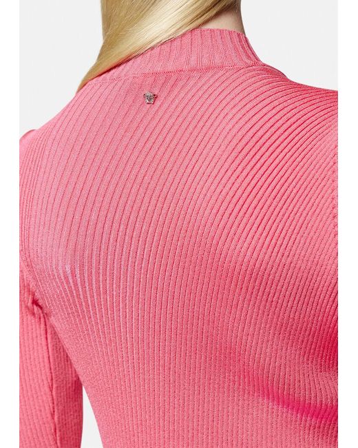 Versace Pink Ribbed-Knit Slashed Minidress