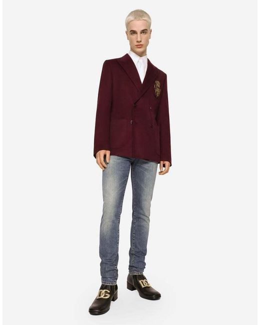 Dolce & Gabbana Purple Double-Breasted Wool And Cashmere Jacket With Dg Patch for men