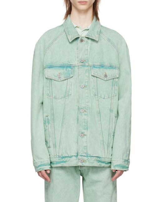 Palm Angels Green Overdyed Buttoned Denim Jacket for men