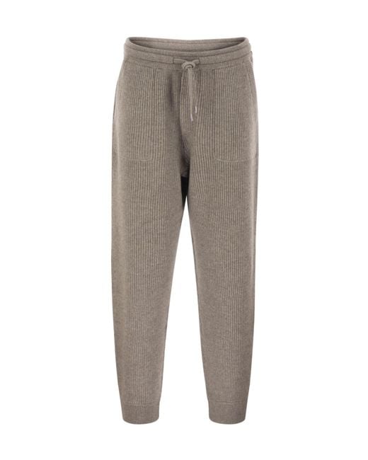 Brunello Cucinelli Gray Cashmere English Rib Knit Joggers for men