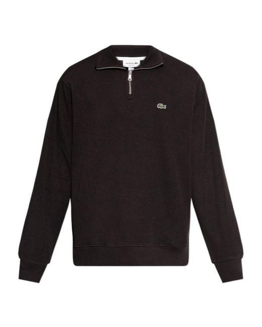 Lacoste Black Zip-Up Logo-Patch Sweatshirt for men