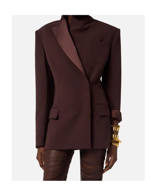 Elisabetta Franchi Brown Satin Lapels Double-Breasted Jacket