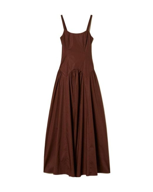 Twinset Brown Long Gathered Poplin Dress