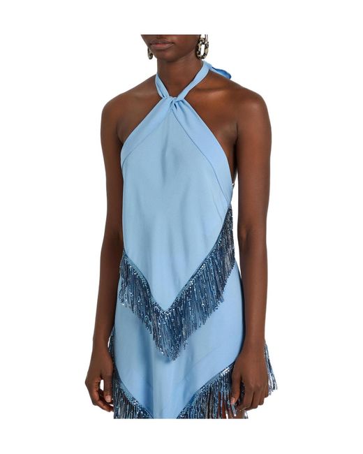 Rabanne Blue Tassel Chain Decorated Knitted Top