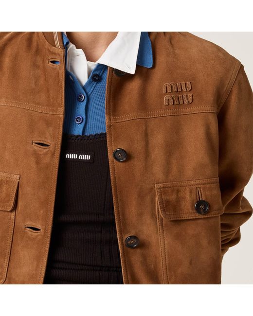 Miu Miu Brown Button-Up Cropped Blouson Jacket