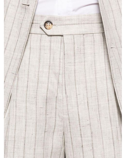 Brunello Cucinelli White Striped Double-Breasted Suit for men
