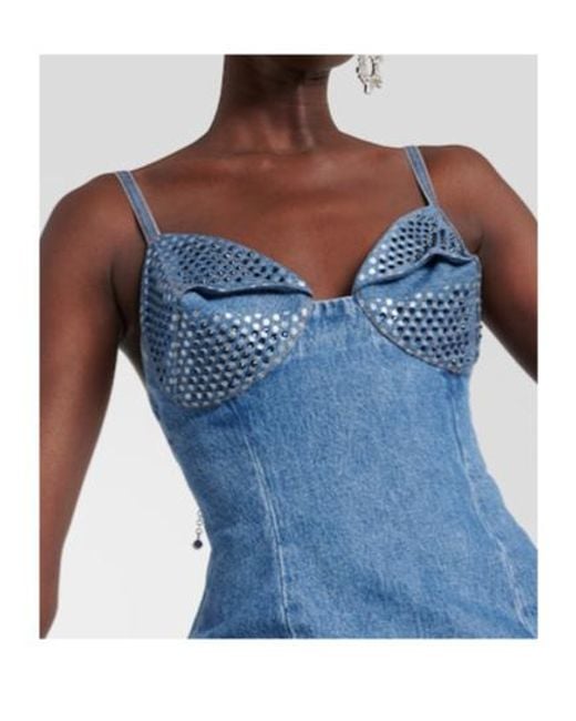 Area Blue Crystal-Embellished Denim Minidress
