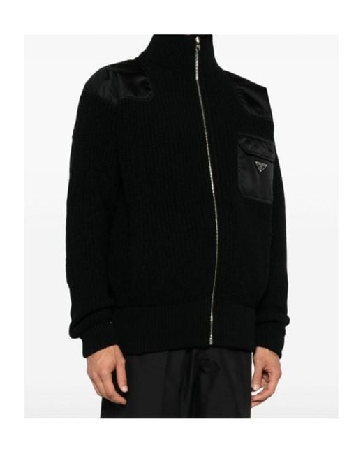 Prada Black Zip-Up High Neck Cardigan for men