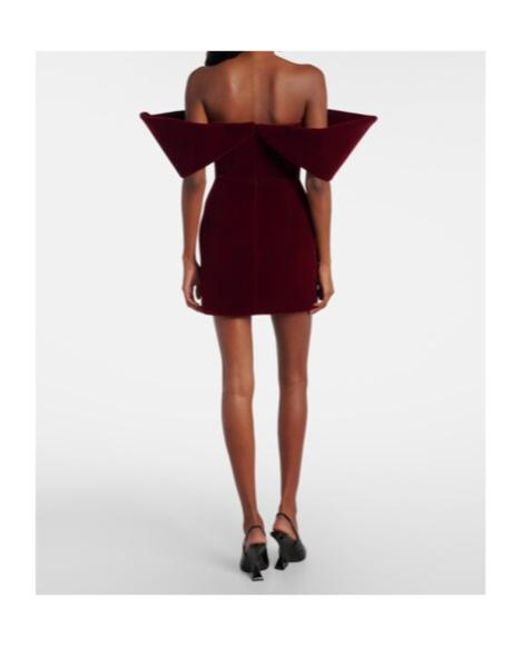David Koma Red Off-Shoulder Velvet Minidress