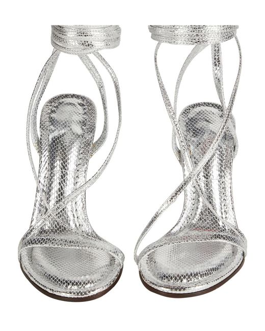 Isabel Marant White Metallic Snake-Print Leather High-Heel Sandals