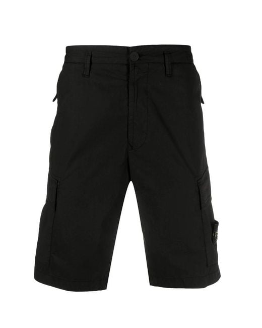 Stone Island Black Logo Patch Bermuda Shorts for men