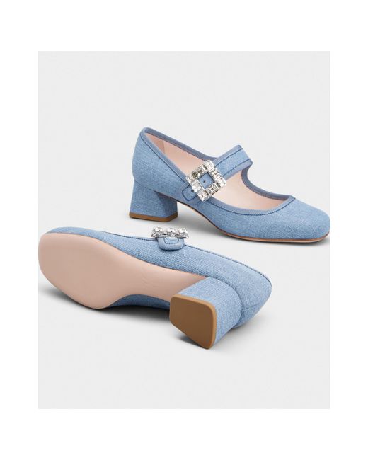 Roger Vivier Blue Très Vivier Strass Buckle Babies Pumps
