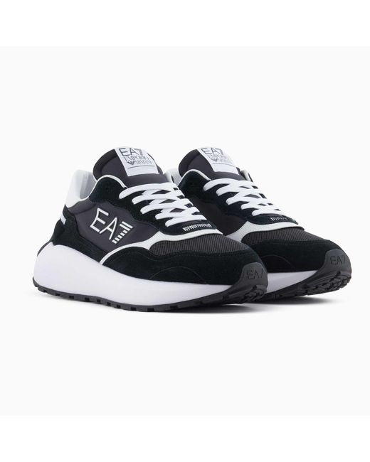 EA7 Black Logo-Print Low-Top Sneakers for men