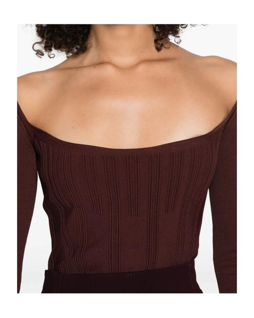 Mugler Purple Square-Neck Ribbed Top