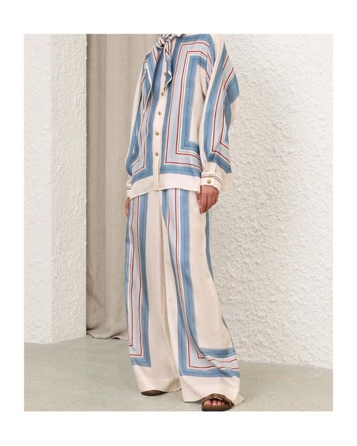 Zimmermann Blue Geometric Print Wide-Leg Pants