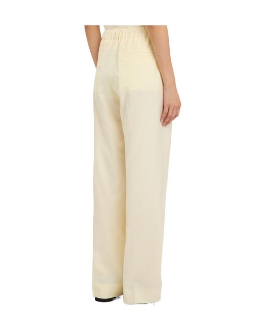 Moncler Natural Drawstring Straight-Leg Wool Trousers