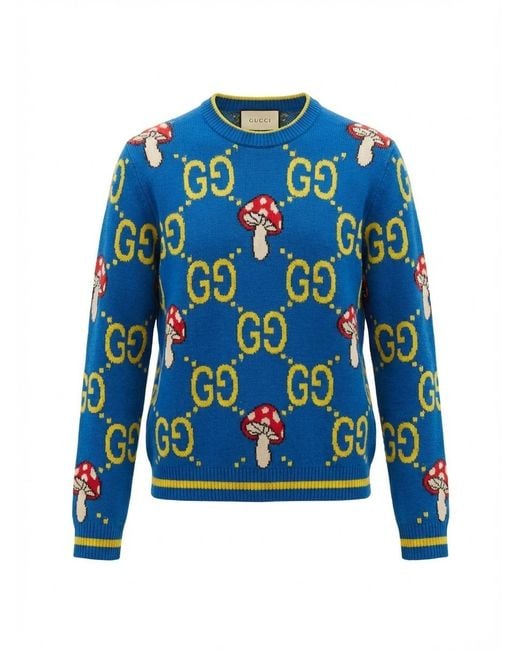 Gucci Blue Double G Crew-Neck Wool Jumper for men