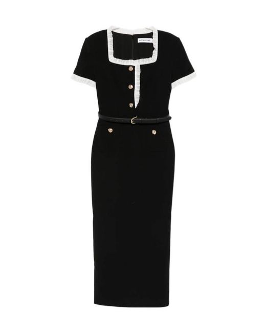 Self-Portrait Black Crepe Contrast Frill Midi Dress