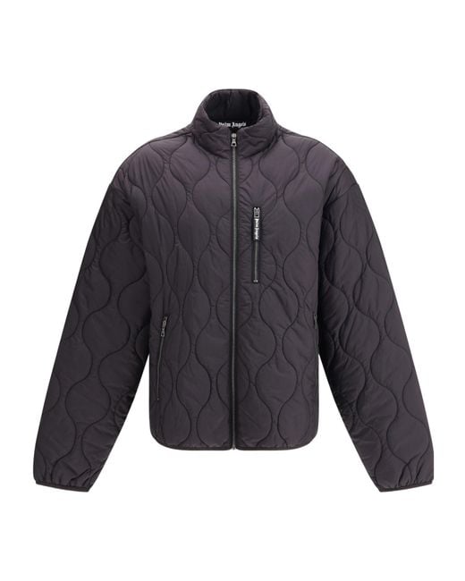 Palm Angels Blue Curved Logo Quilted Jacket for men