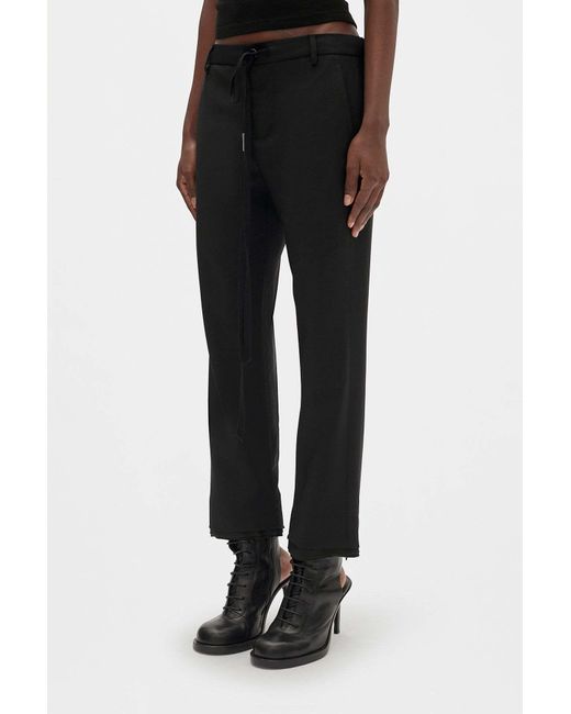 Ann Demeulemeester Black Drawstring Wool Straight Trousers