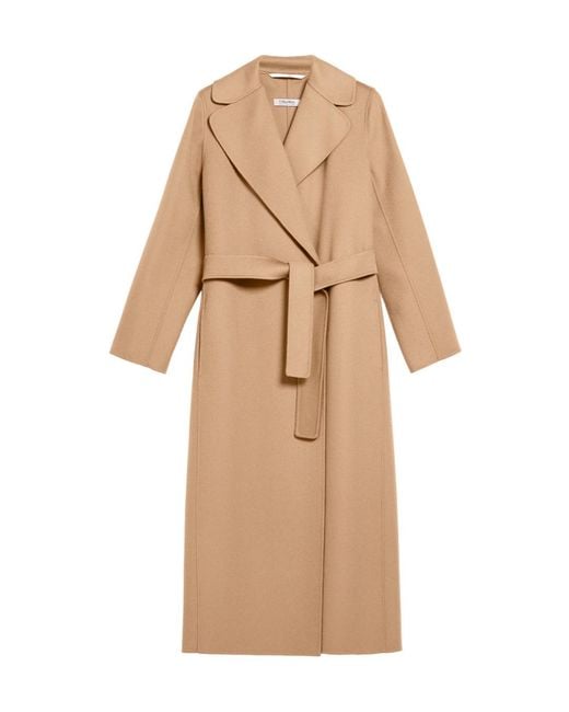 Max Mara Natural Wool Coat With Belt And Wraparound Silhouette