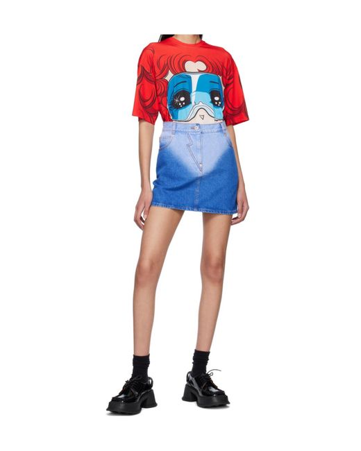 Pushbutton Blue Gradient Denim Mini Skirt