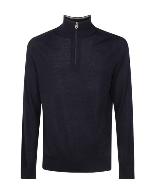 Paul Smith Blue Zip-Neck Knitted Jumper for men