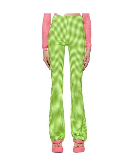 MSGM Green Check-Pattern Flared Trousers