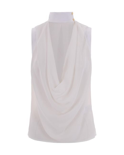 Elisabetta Franchi White Draped High-Neck Top