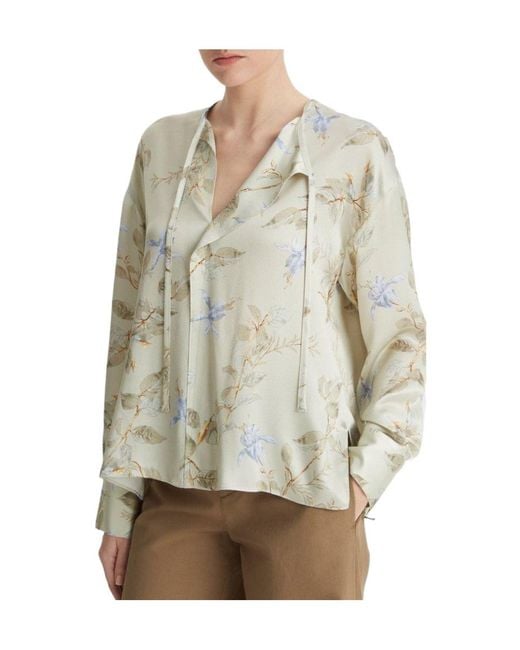 Vince Multicolor Bellflower Satin V-Neck Blouse
