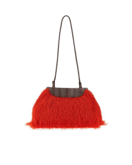Dries Van Noten Red Fringed Clutch Bag