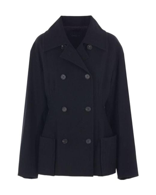 Yohji Yamamoto Blue Double-Breasted Long-Sleeved Coat
