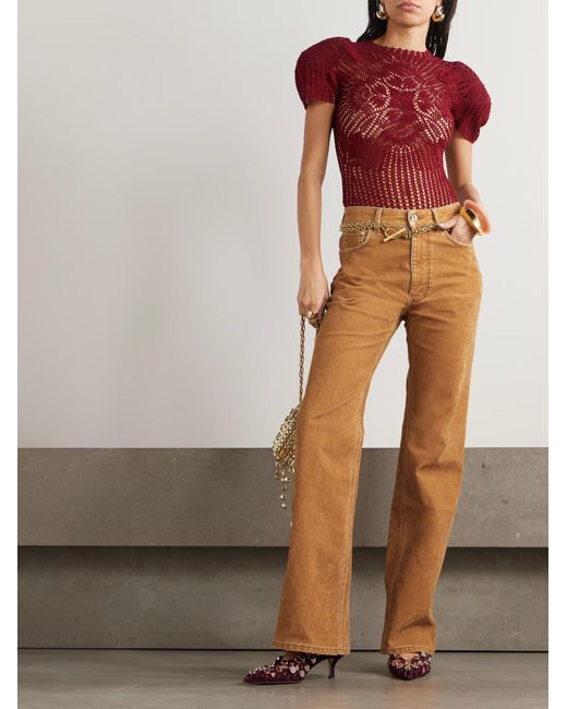 Rabanne Brown Contrast-Stitching Straight Trousers