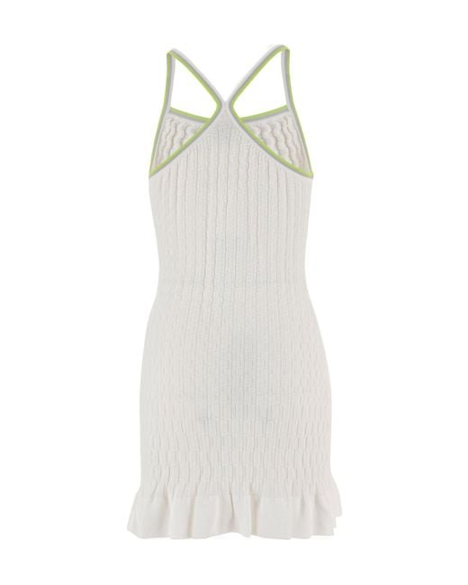 Casablanca White Ruffled-Hem Ribbed Mini Dress