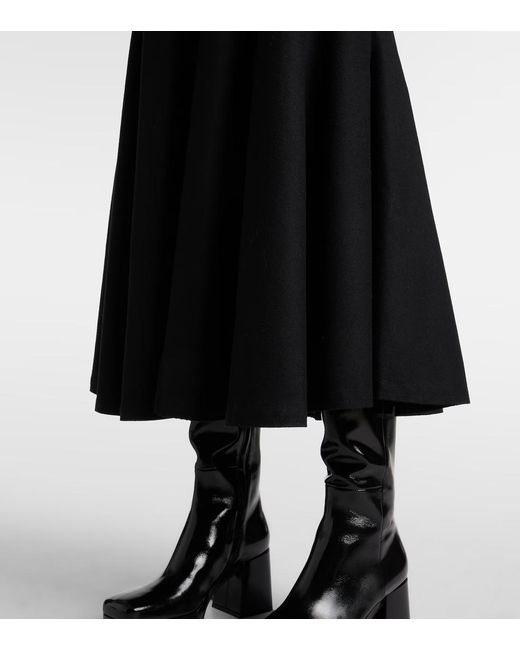 Patou Black Pleated Detail Midi Skirt