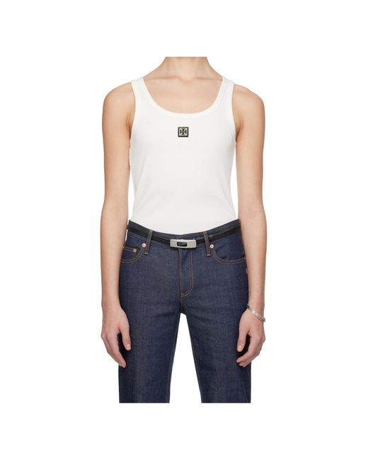 Tory Burch Blue Metal Logo Cotton Scoop Tank Top