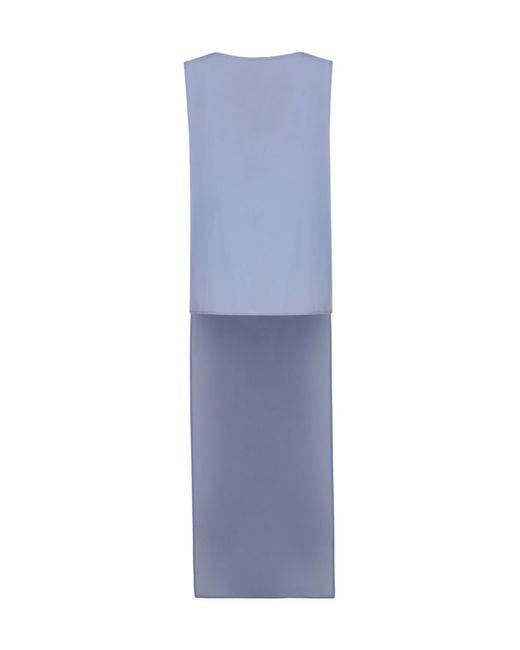 P.A.R.O.S.H. Blue Drape Detailed Sleeveless Dress