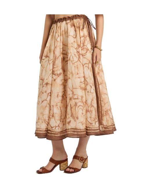 Zimmermann Natural Printed Rami Midi Skirt